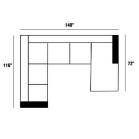 116 by 148 by 72