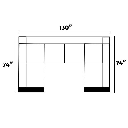 74" by 130" by 74"